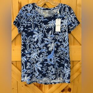 NWT Lilly Pulitzer Etta Scoop-Neck in Low Tide Navy, Tall Tales, Sz S